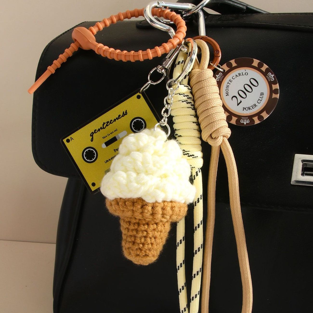 Cute Ice Cream Bag Charm – Handmade Crochet Accessory