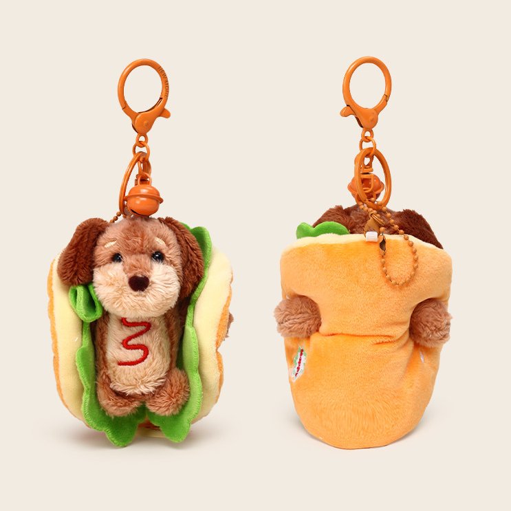 Funny Plush Hot Dog Puppy Charm – Keychain & Bag Accessory