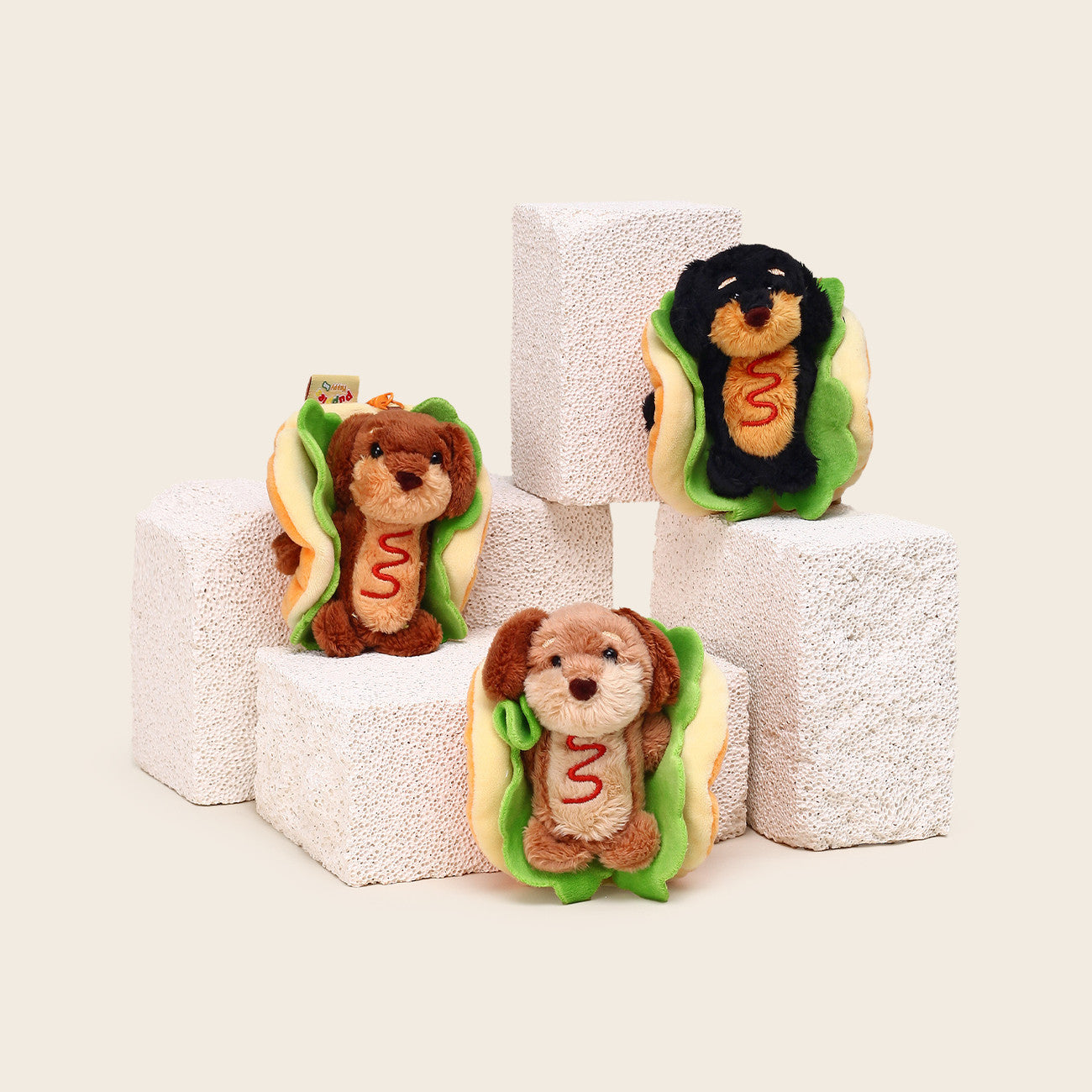 Funny Plush Hot Dog Puppy Charm – Keychain & Bag Accessory