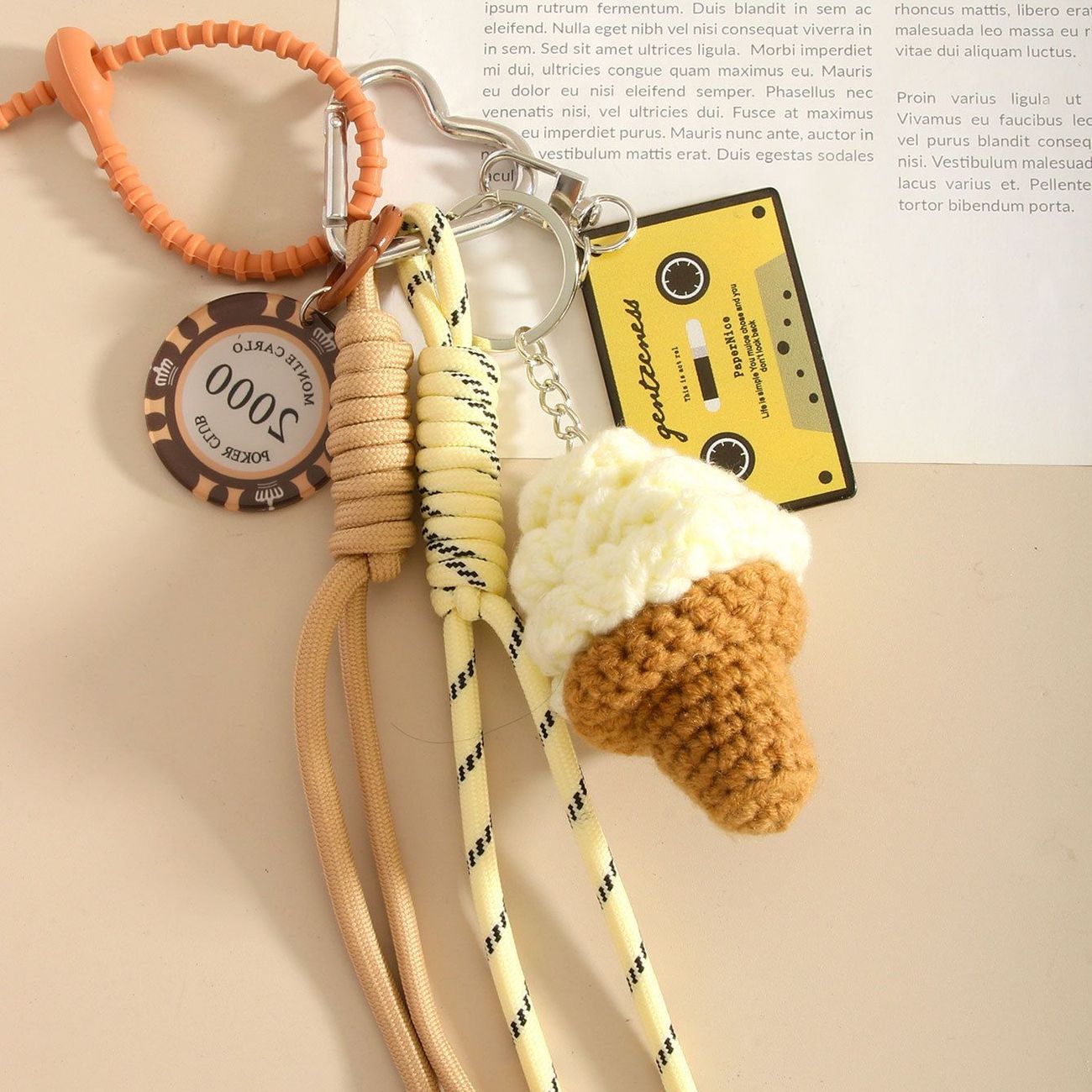 Cute Ice Cream Bag Charm – Handmade Crochet Accessory