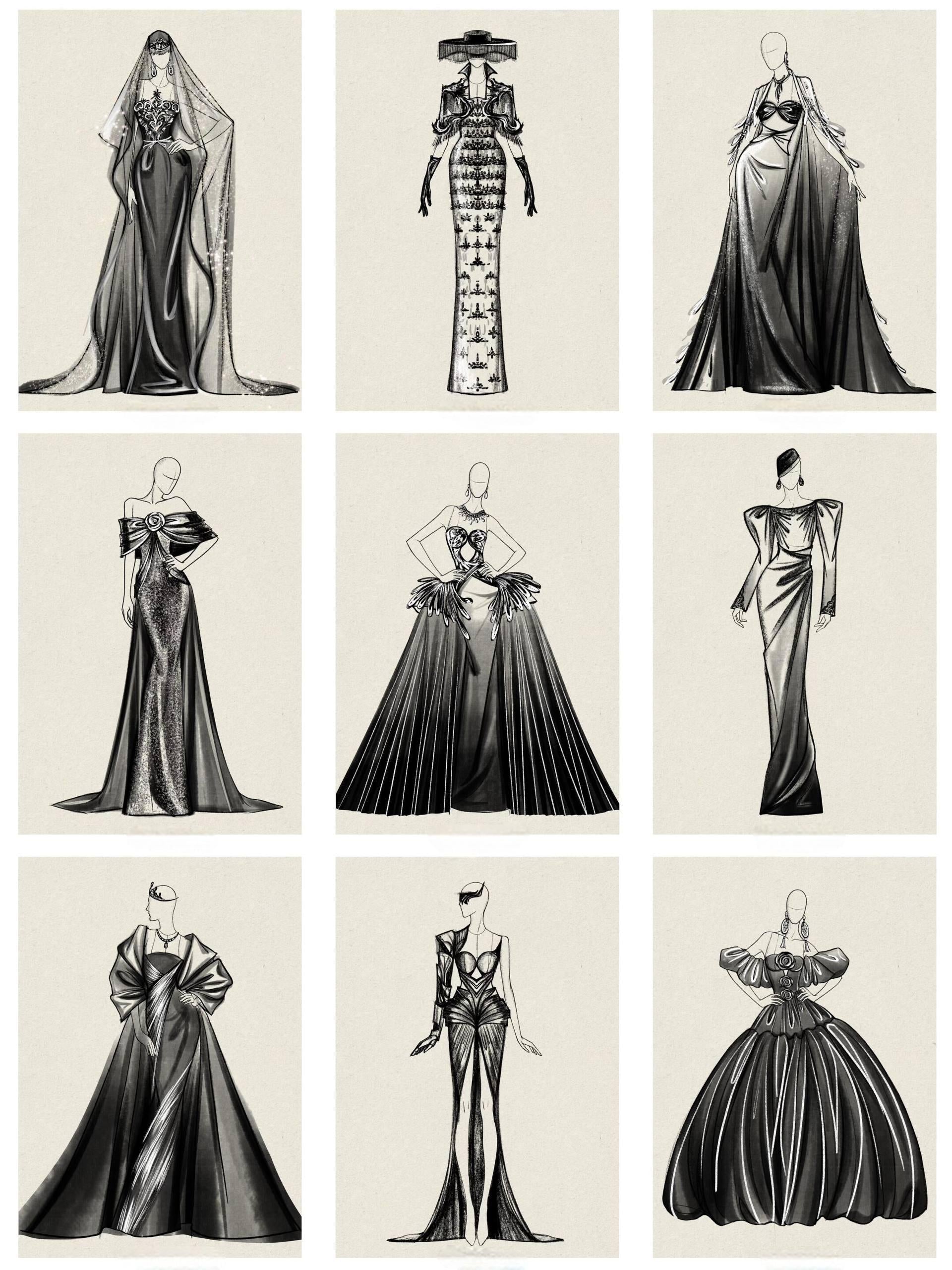 Advanced Gown Design Manuscript: In-Depth Sketches and Patterns for Elegant Formal Wear